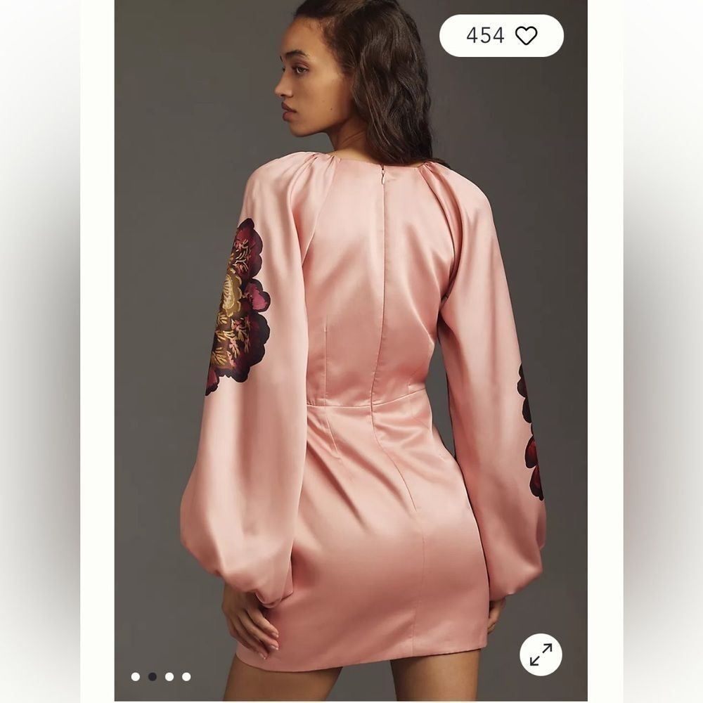 Significant Other size 10 $304 Long-Sleeve V-Neck Cutout Printed Mini Dress - Picture 3 of 12